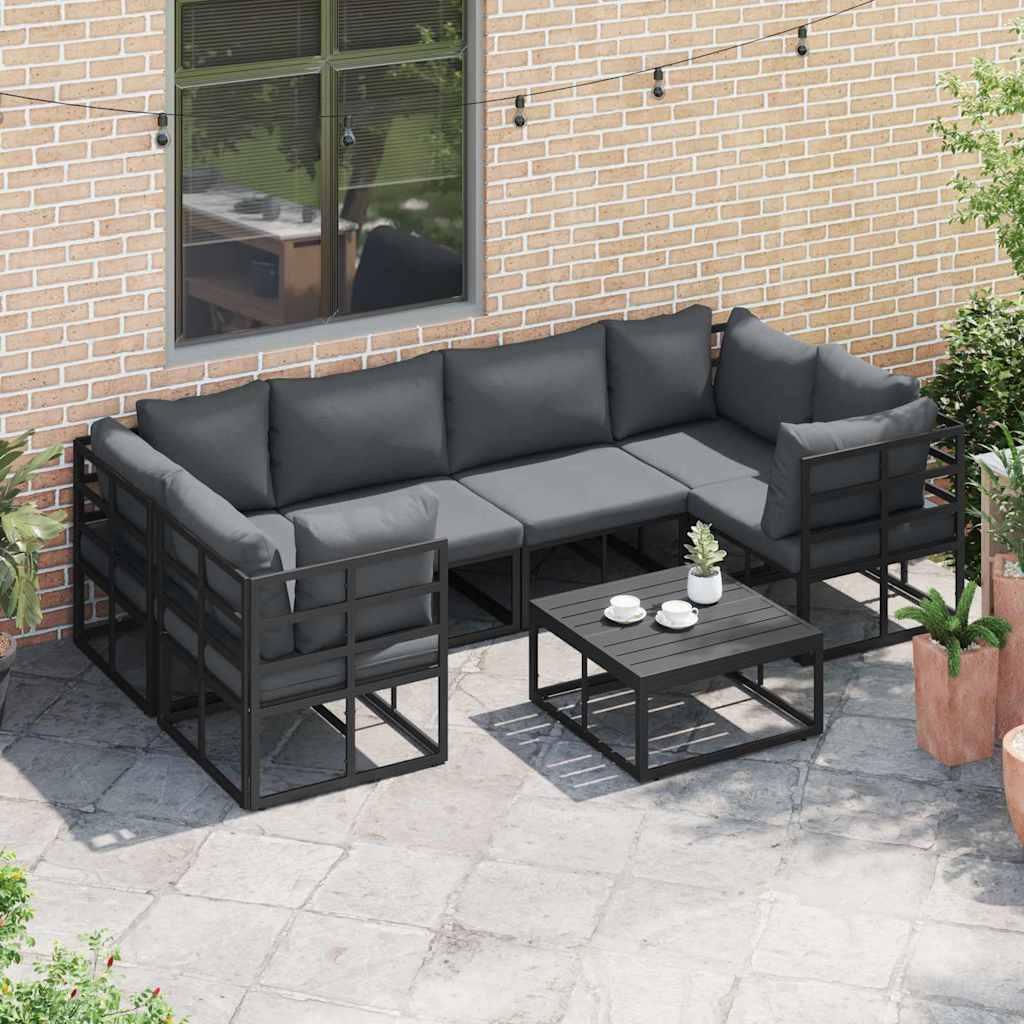 Conjunto de sofás de jardín 6 uds. Negro Aluminio