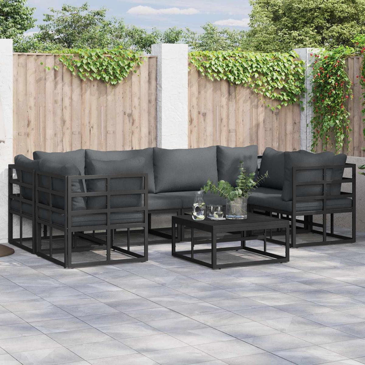 Conjunto de sofás de jardín 7 uds. Negro Aluminio