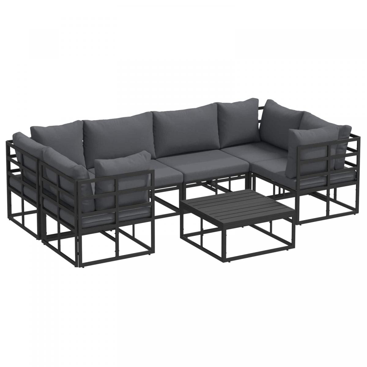Conjunto de sofás de jardín 7 uds. Negro Aluminio