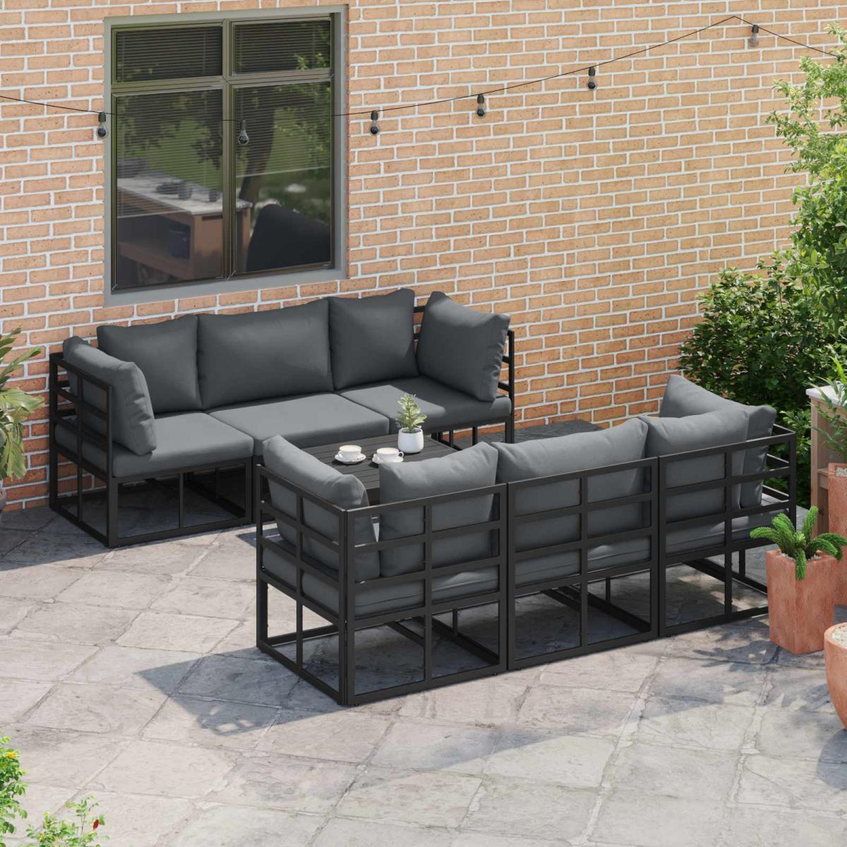 Conjunto de sofás de jardín 7 uds. Negro Aluminio
