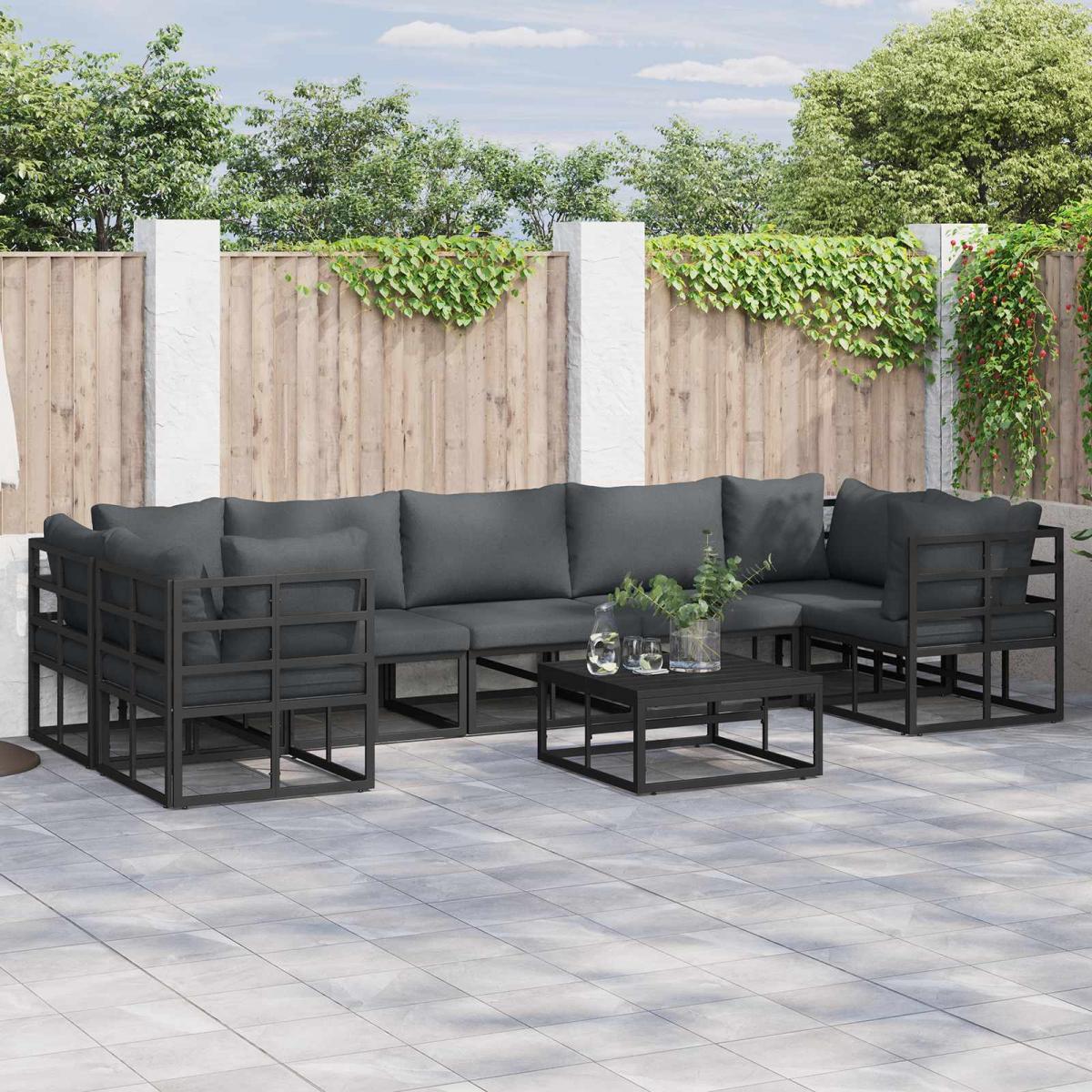 Conjunto de sofás de jardín 8 uds. Negro Aluminio