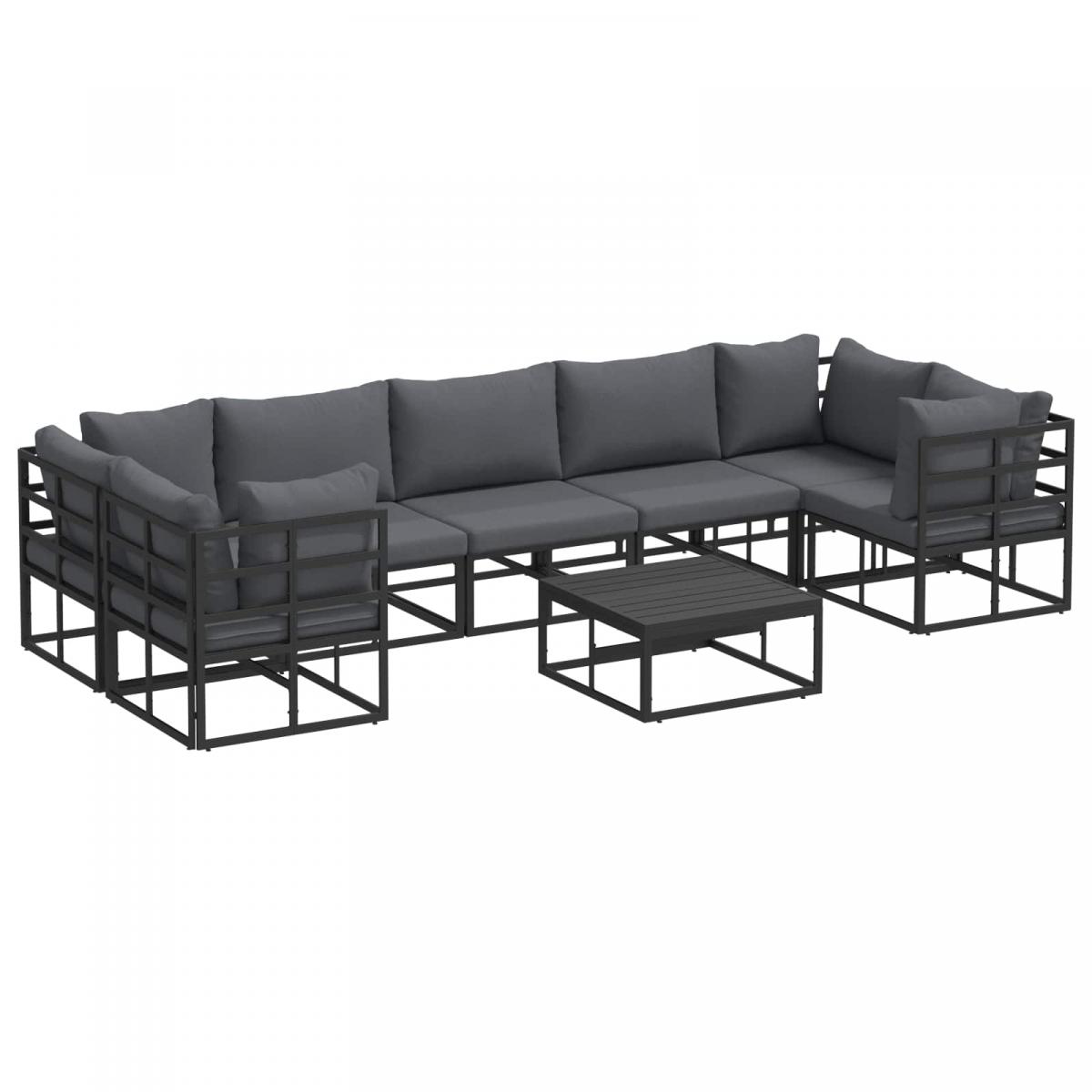 Conjunto de sofás de jardín 8 uds. Negro Aluminio