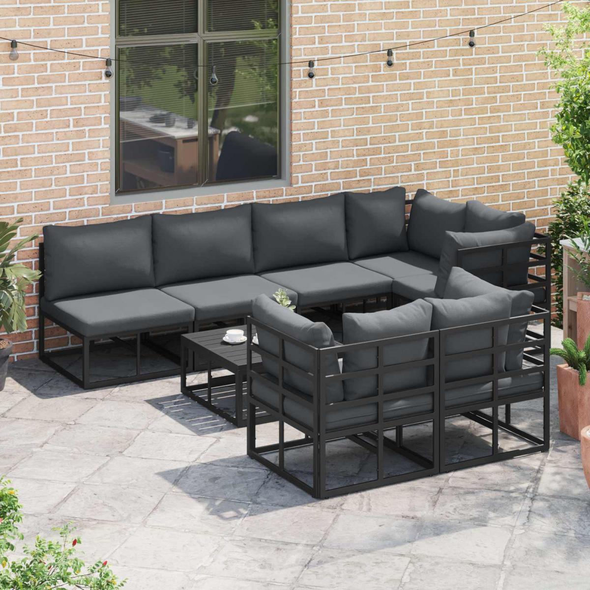 Conjunto de sofás de jardín 8 uds. Negro Aluminio