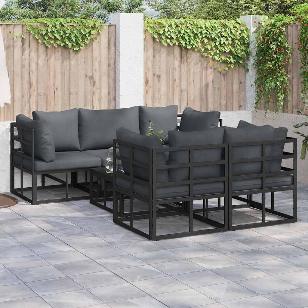 Conjunto de sofás de jardín 6 uds. Negro Acero