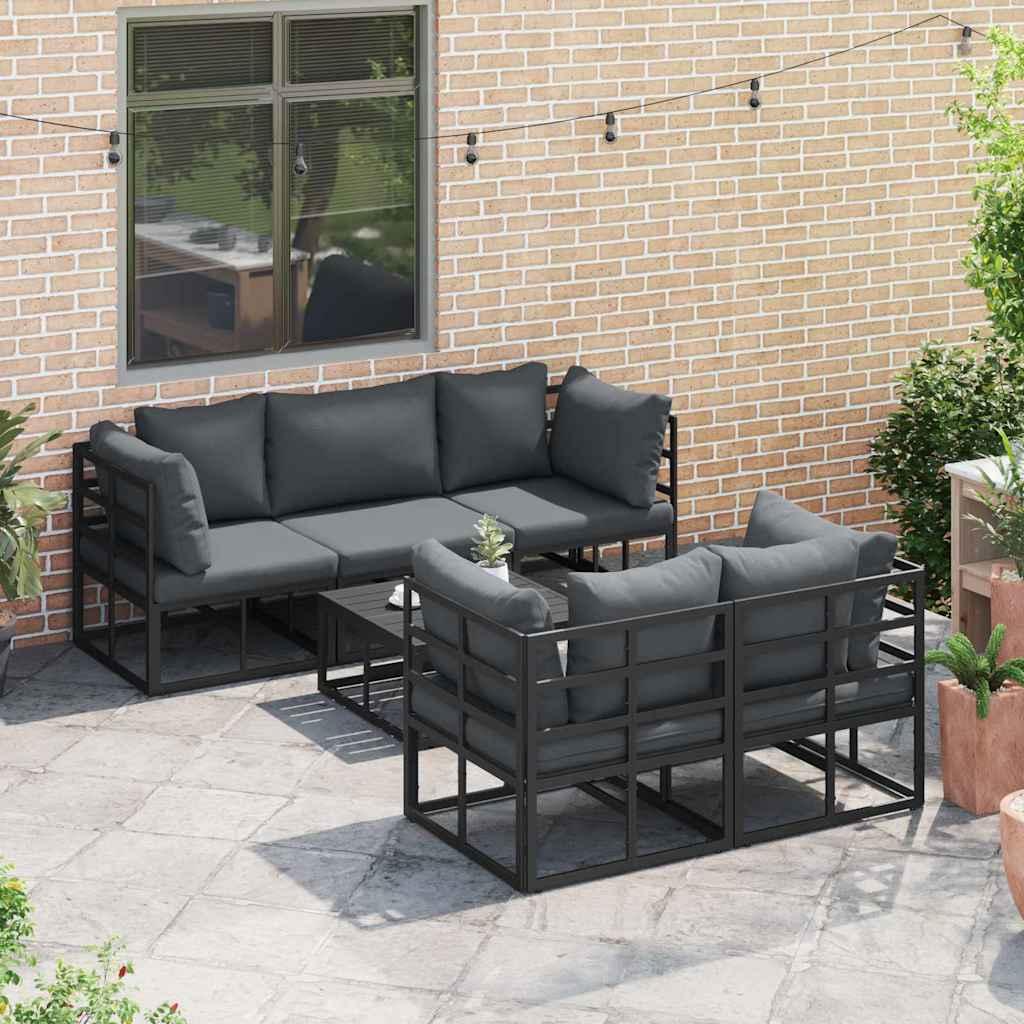 Conjunto de sofás de jardín 6 uds. Negro Acero