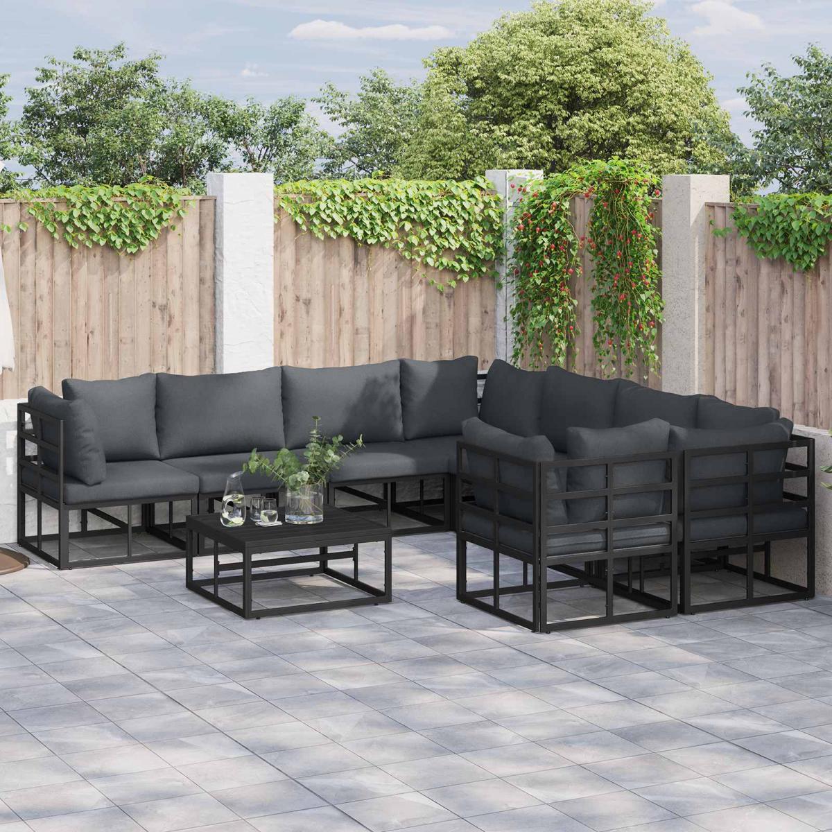 Conjunto de sofás de jardín 9 uds. Negro Acero