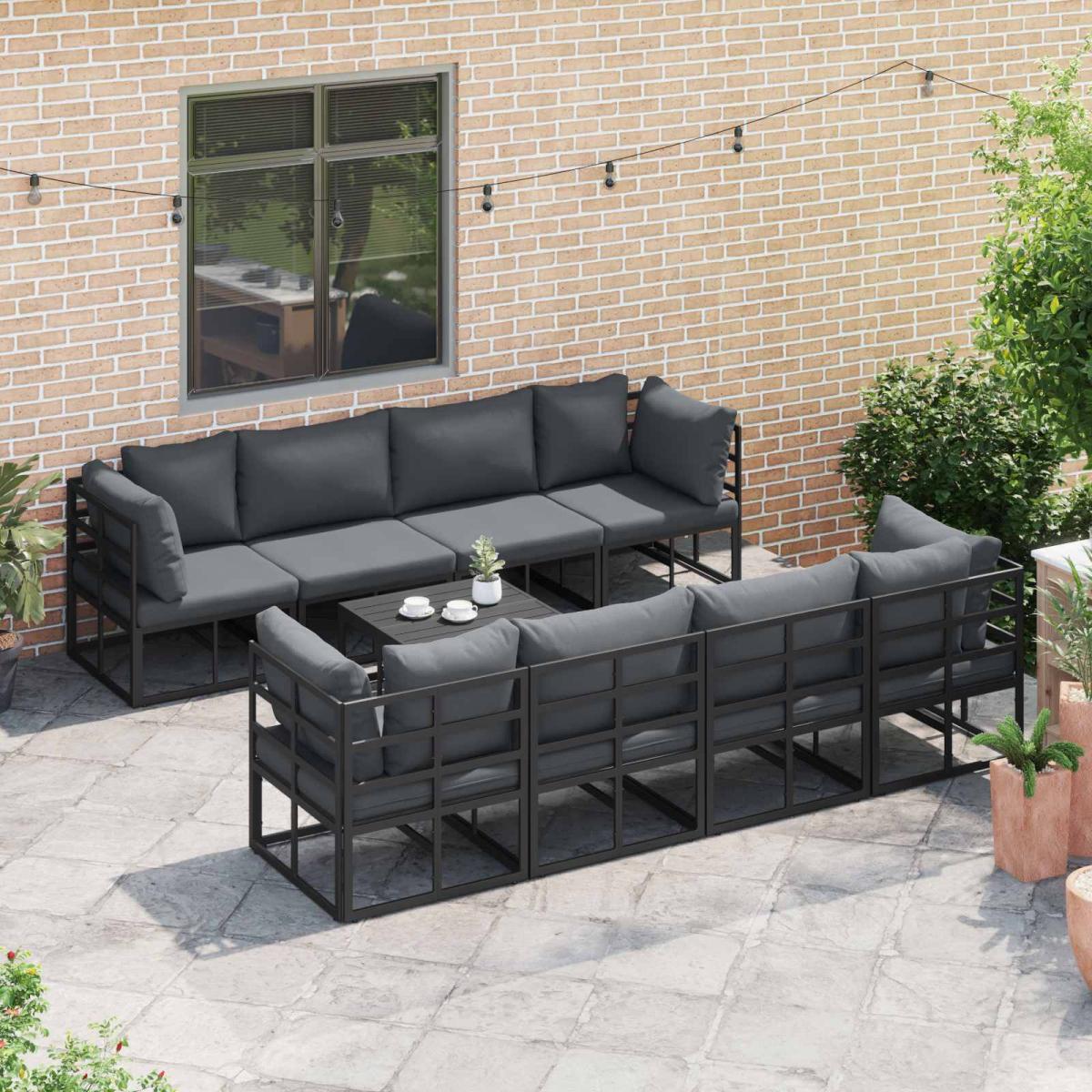 Conjunto de sofás de jardín 9 uds. Negro Acero