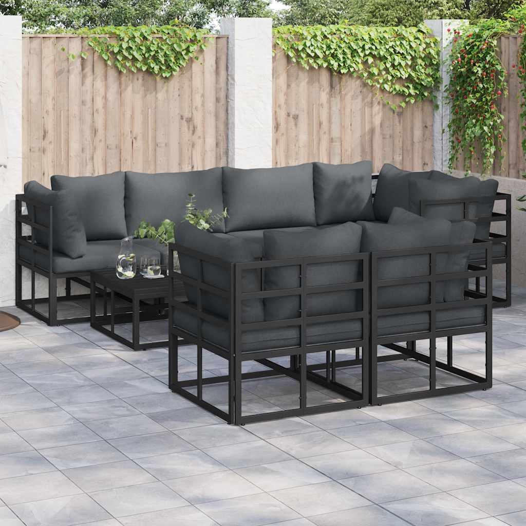 Conjunto de sofás de jardín 7 uds. Negro Acero
