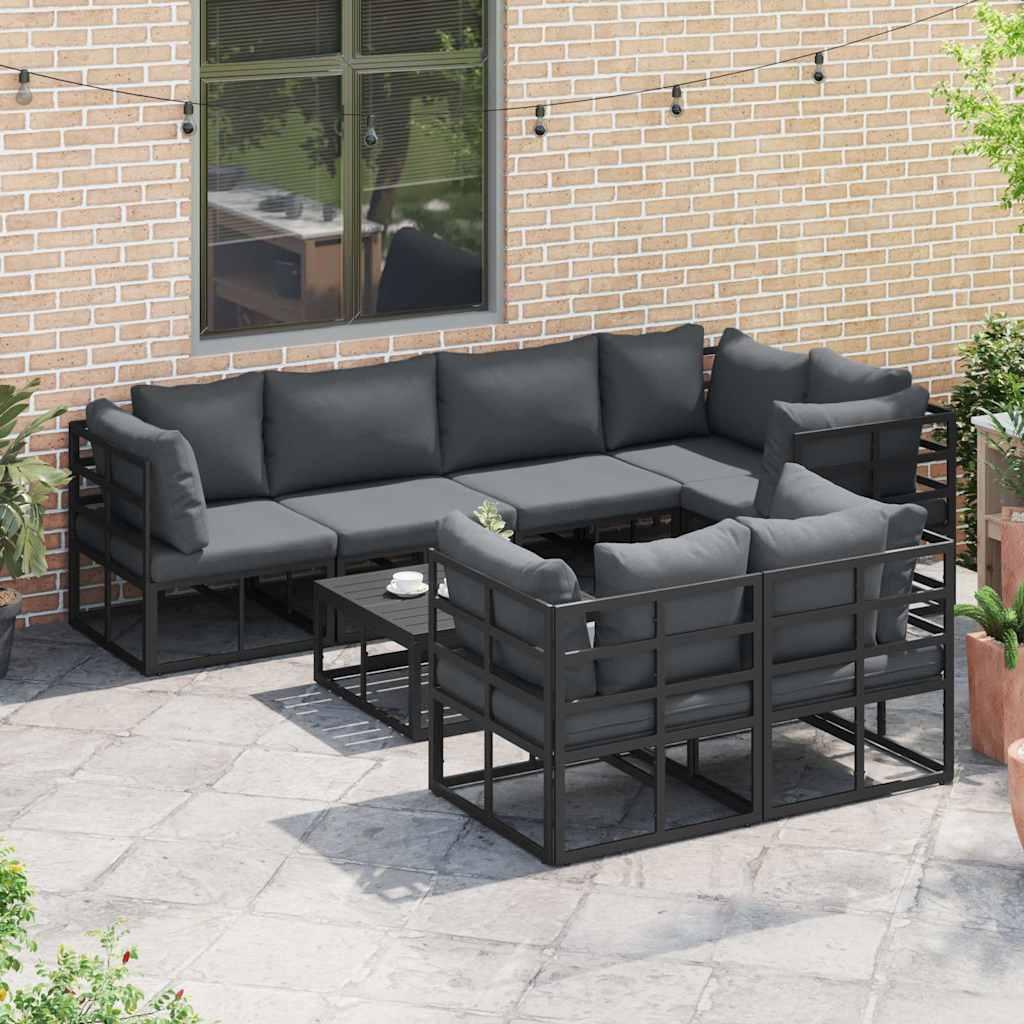 Conjunto de sofás de jardín 7 uds. Negro Acero