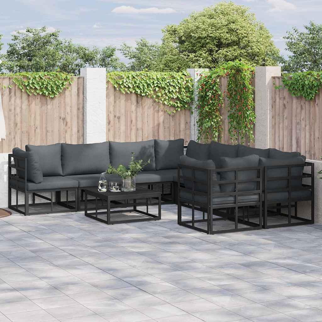 Conjunto de sofás de jardín 8 uds. Negro Acero