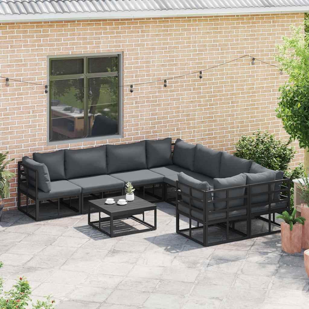 Conjunto de sofás de jardín 8 uds. Negro Acero