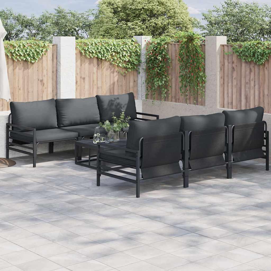 Conjunto de sofás de jardín 7 uds. Negro Acero