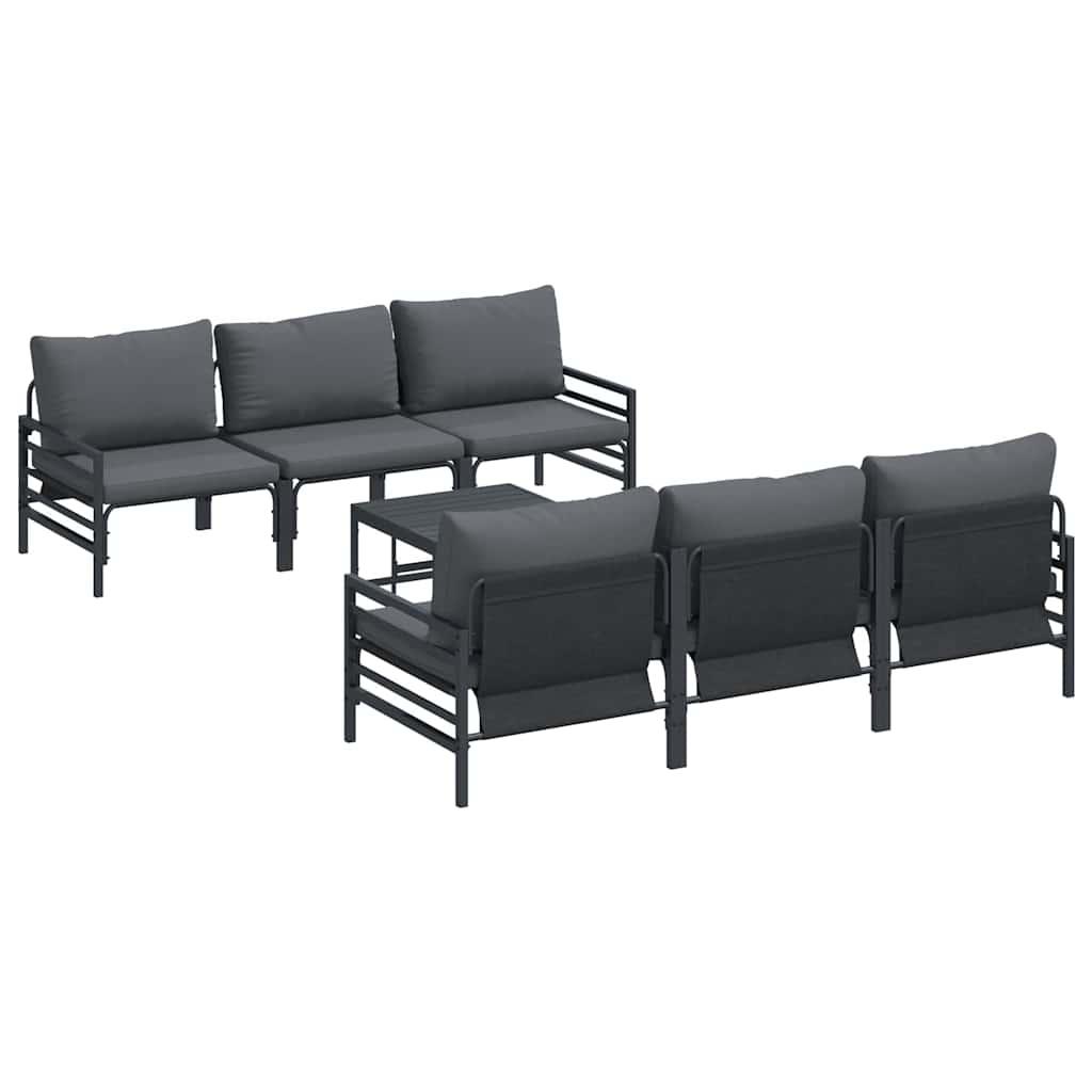 Conjunto de sofás de jardín 7 uds. Negro Acero
