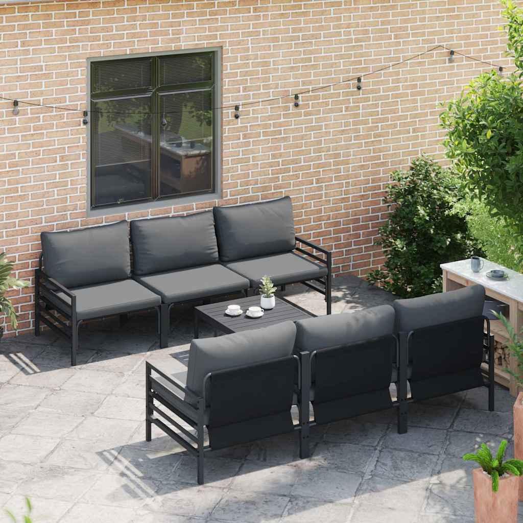 Conjunto de sofás de jardín 7 uds. Negro Acero