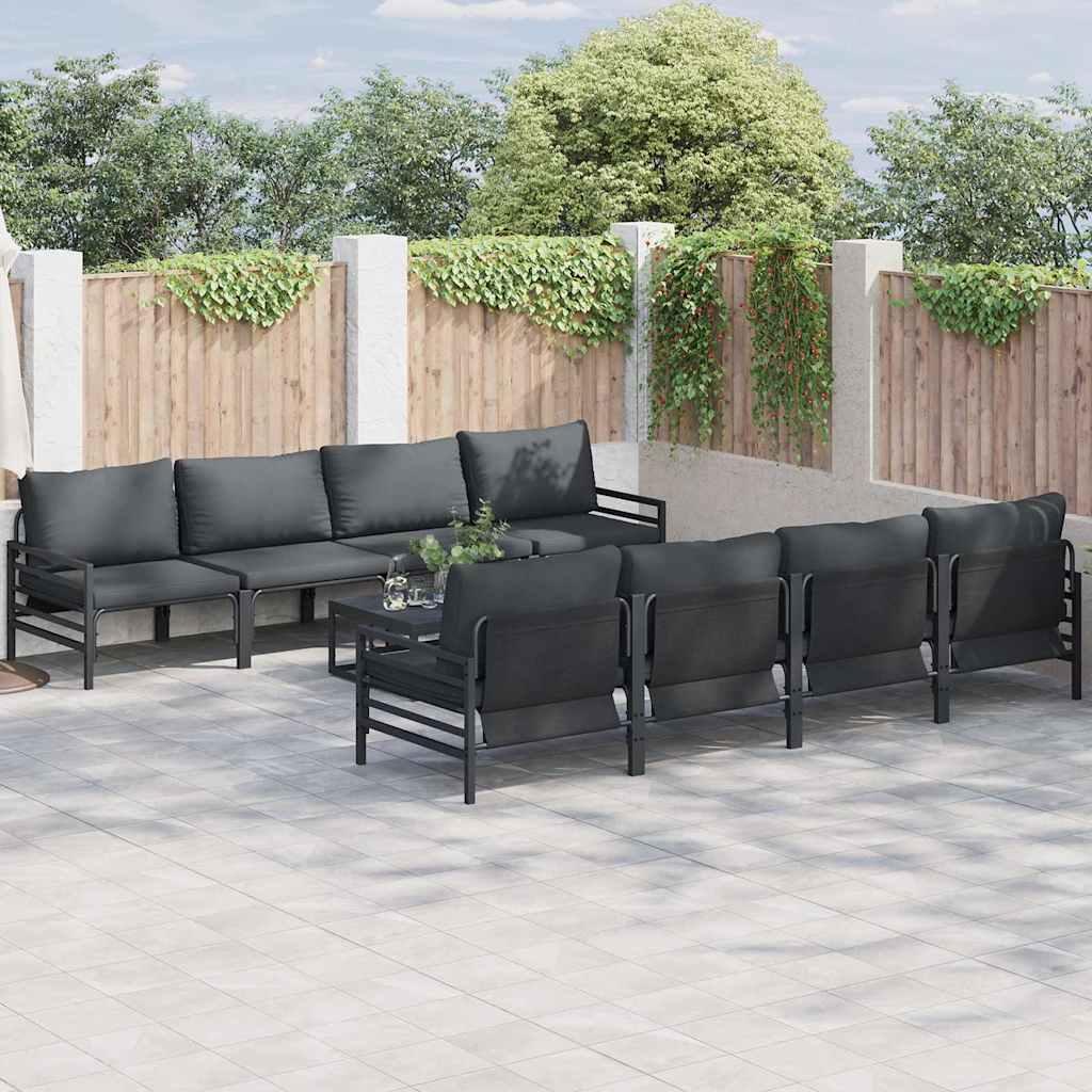 Conjunto de sofás de jardín 9 uds. Negro Acero