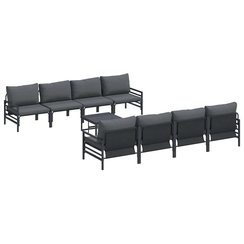 Conjunto de sofás de jardín 9 uds. Negro Acero