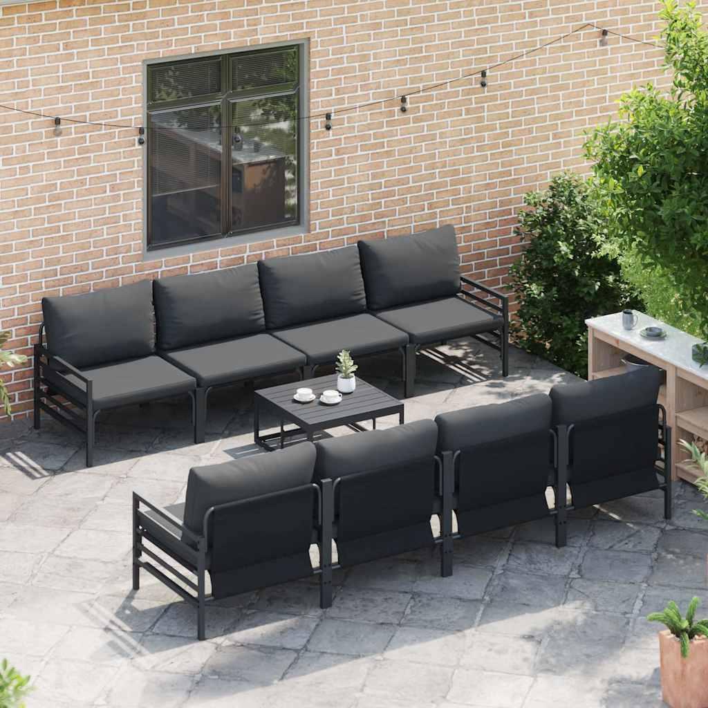 Conjunto de sofás de jardín 9 uds. Negro Acero