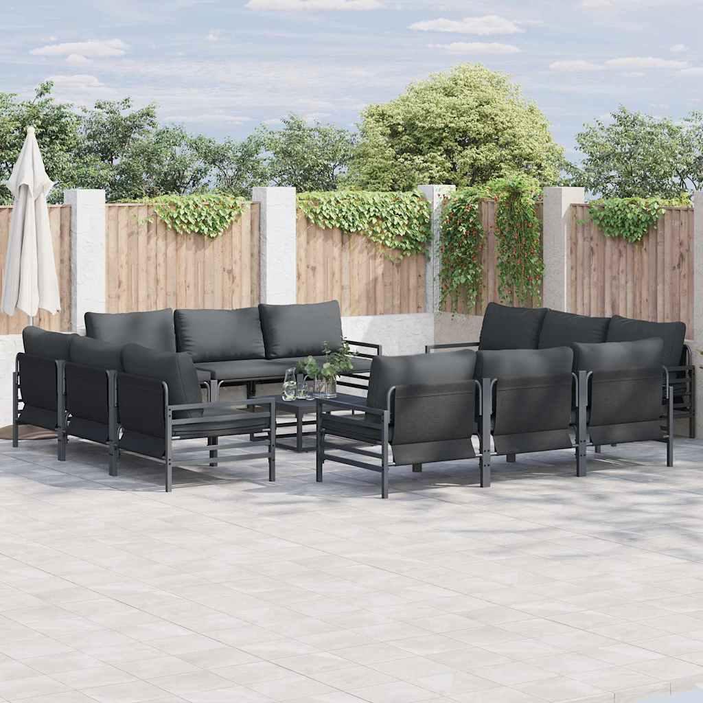 Conjunto de sofás de jardín 12 uds. Negro Acero