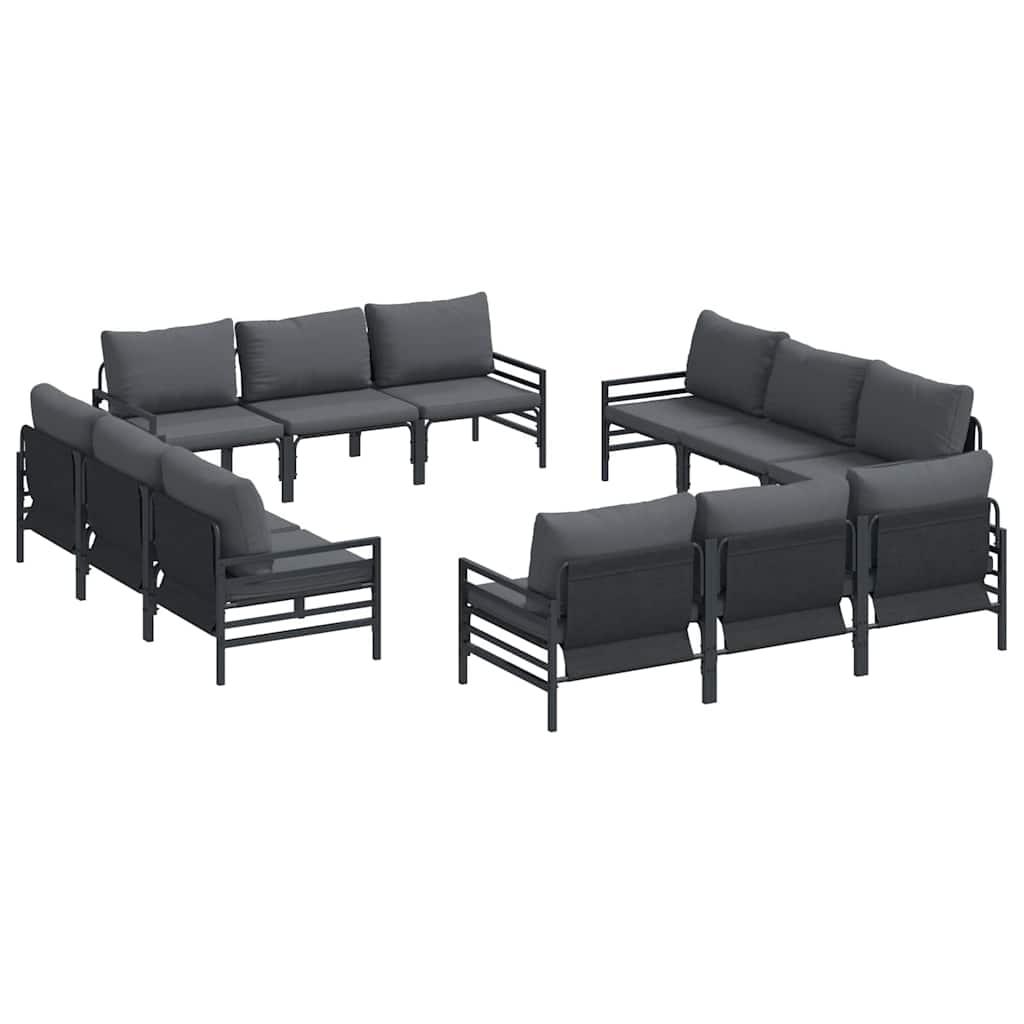 Conjunto de sofás de jardín 12 uds. Negro Acero