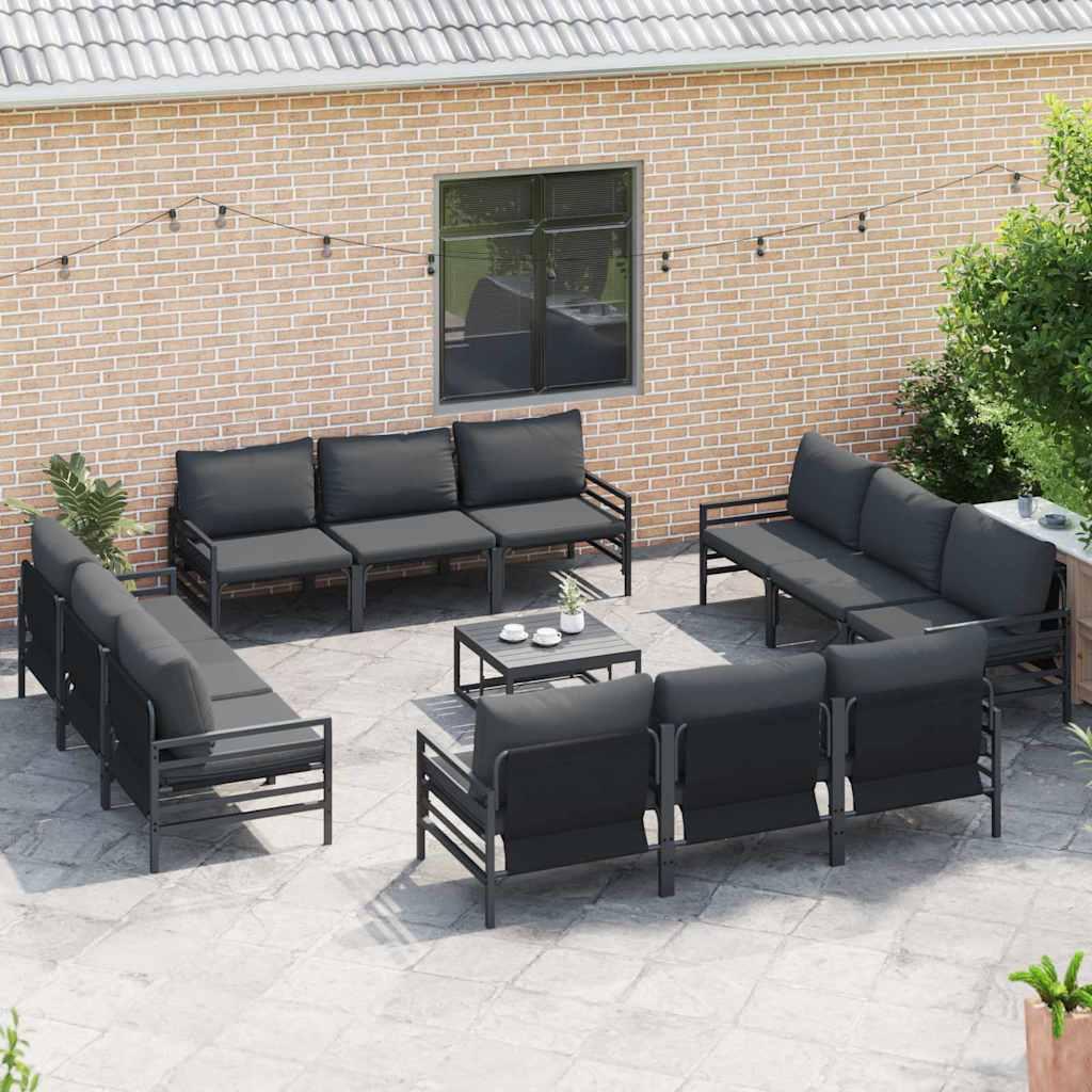 Conjunto de sofás de jardín 12 uds. Negro Acero