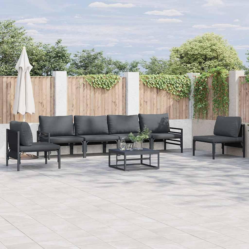 Conjunto de sofás de jardín 6 uds. Negro Acero