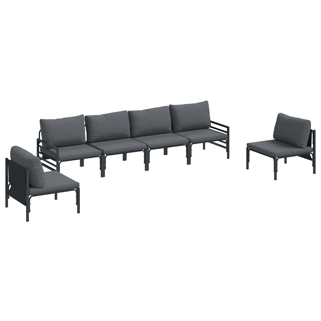 Conjunto de sofás de jardín 6 uds. Negro Acero