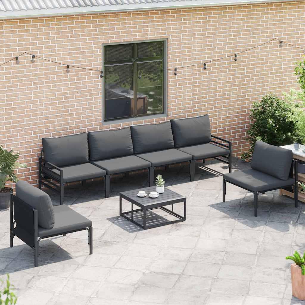 Conjunto de sofás de jardín 6 uds. Negro Acero