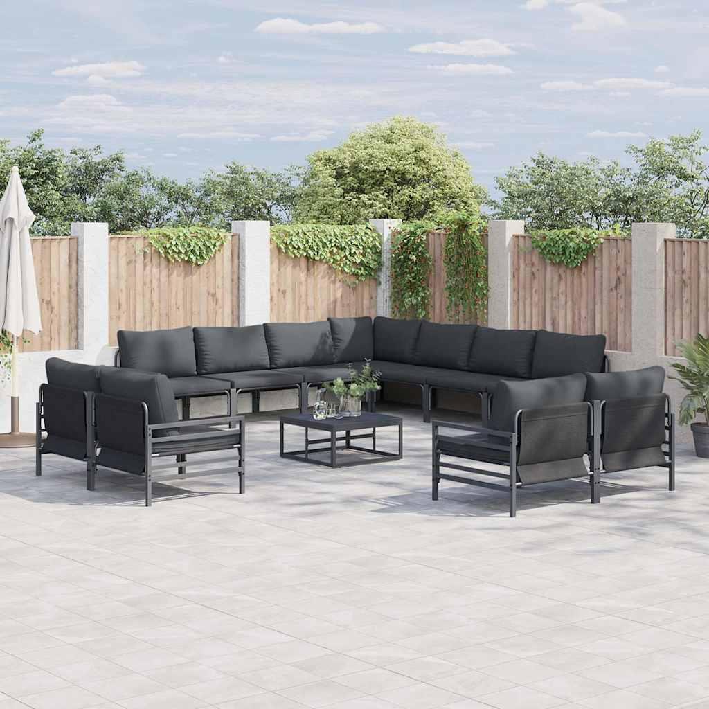 Conjunto de sofás de jardín 11 uds. Negro Acero