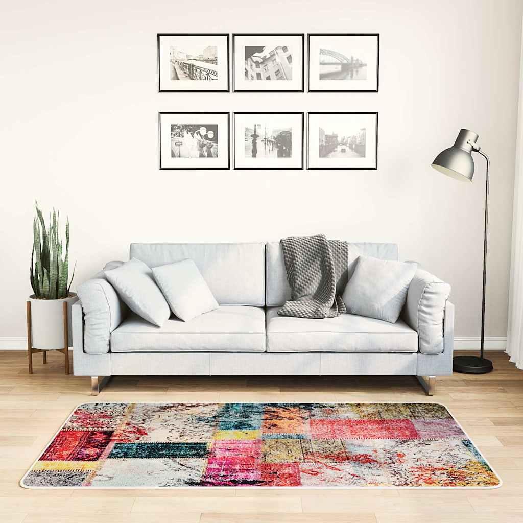 Alfombra lavable patchwork negro y gris 80x300 cm