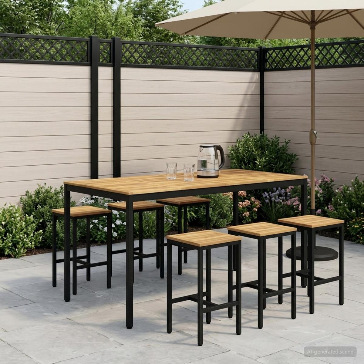 Mesa de Bar para Jardín Natural y negro 196 x 100,5 x 105 cm