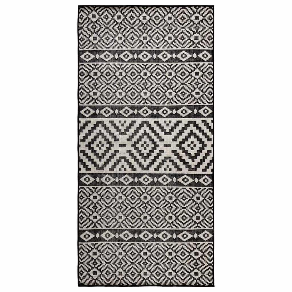 Alfombra de exterior de tejido plano rayas negras 100x200 cm