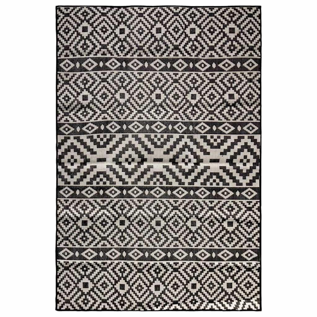 Alfombra de exterior de tejido plano rayas negras 120x170 cm