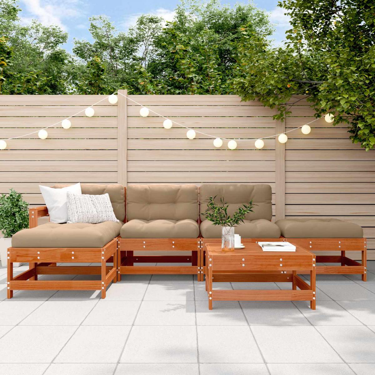 Conjunto de Sofás de Jardín 6 uds. Marrón Cera