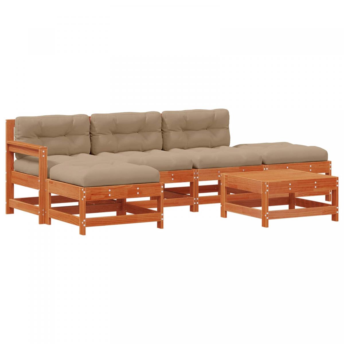 Conjunto de Sofás de Jardín 6 uds. Marrón Cera