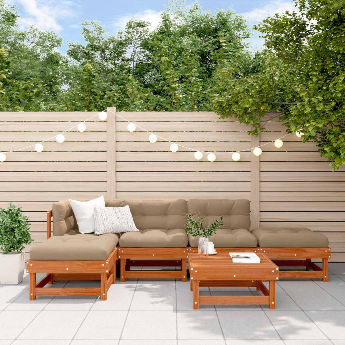 Conjunto de Sofás de Jardín 6 uds. Marrón Cera