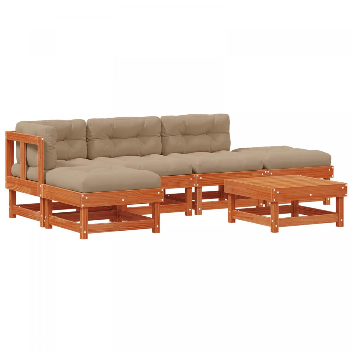 Conjunto de Sofás de Jardín 6 uds. Marrón Cera