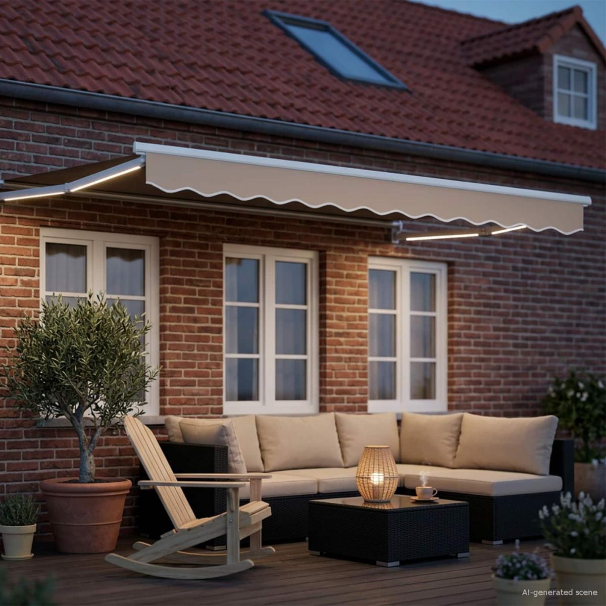 Toldo manual retráctil con LEDs Borgoña y Antracita 3,5 x 2,5 m