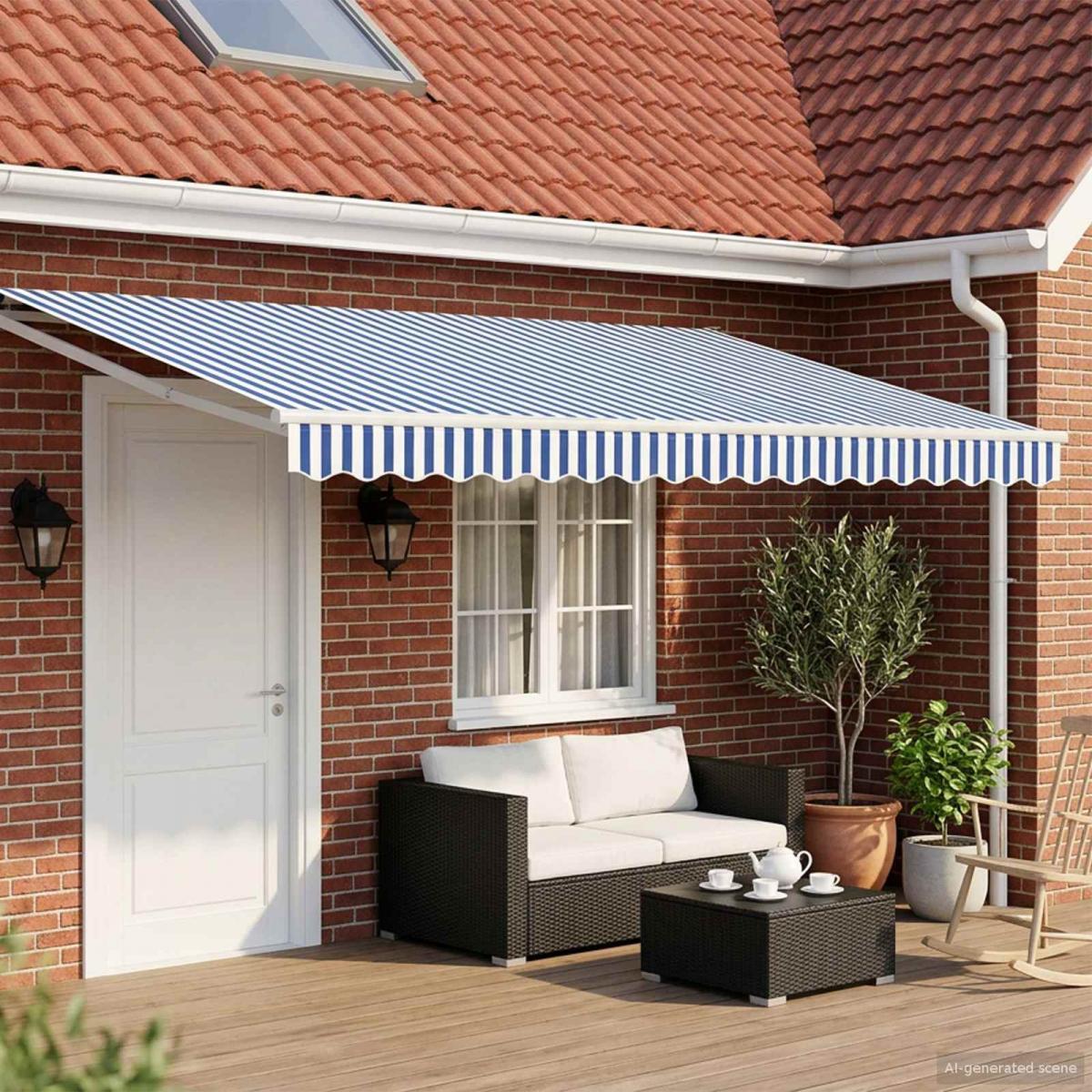 Toldo manual retráctil con LEDs Naranja, Marrón, Blanco 4 x 3 m