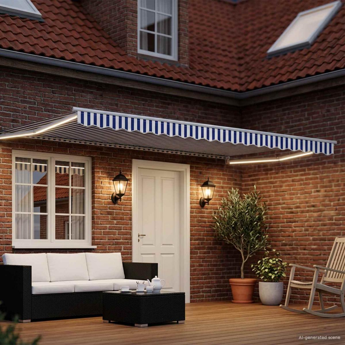 Toldo manual retráctil con LEDs Naranja, Marrón, Blanco 4 x 3 m