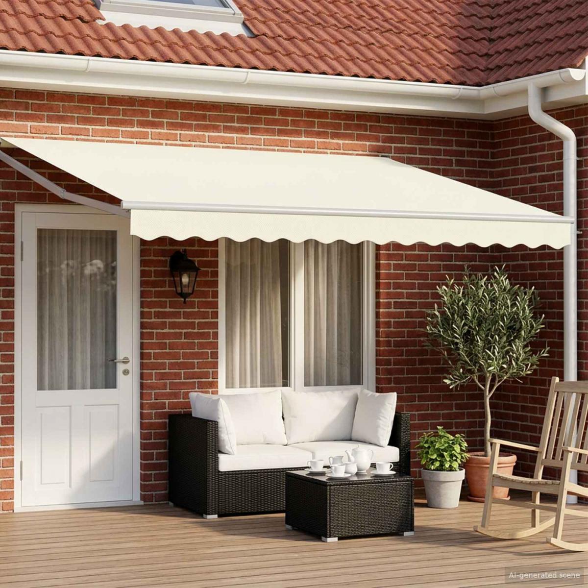 Toldo manual retráctil con LEDs Naranja, Marrón, Blanco 4 x 3 m