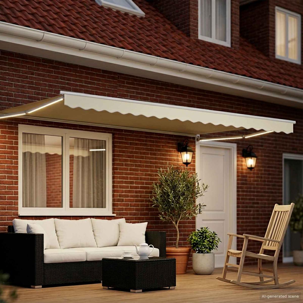 Toldo manual retráctil con LEDs Naranja, Marrón, Blanco 4 x 3 m