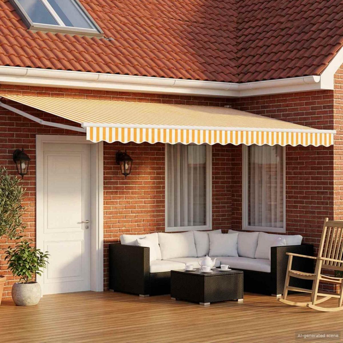Toldo manual retráctil con LEDs Naranja, Marrón, Blanco 4 x 3 m