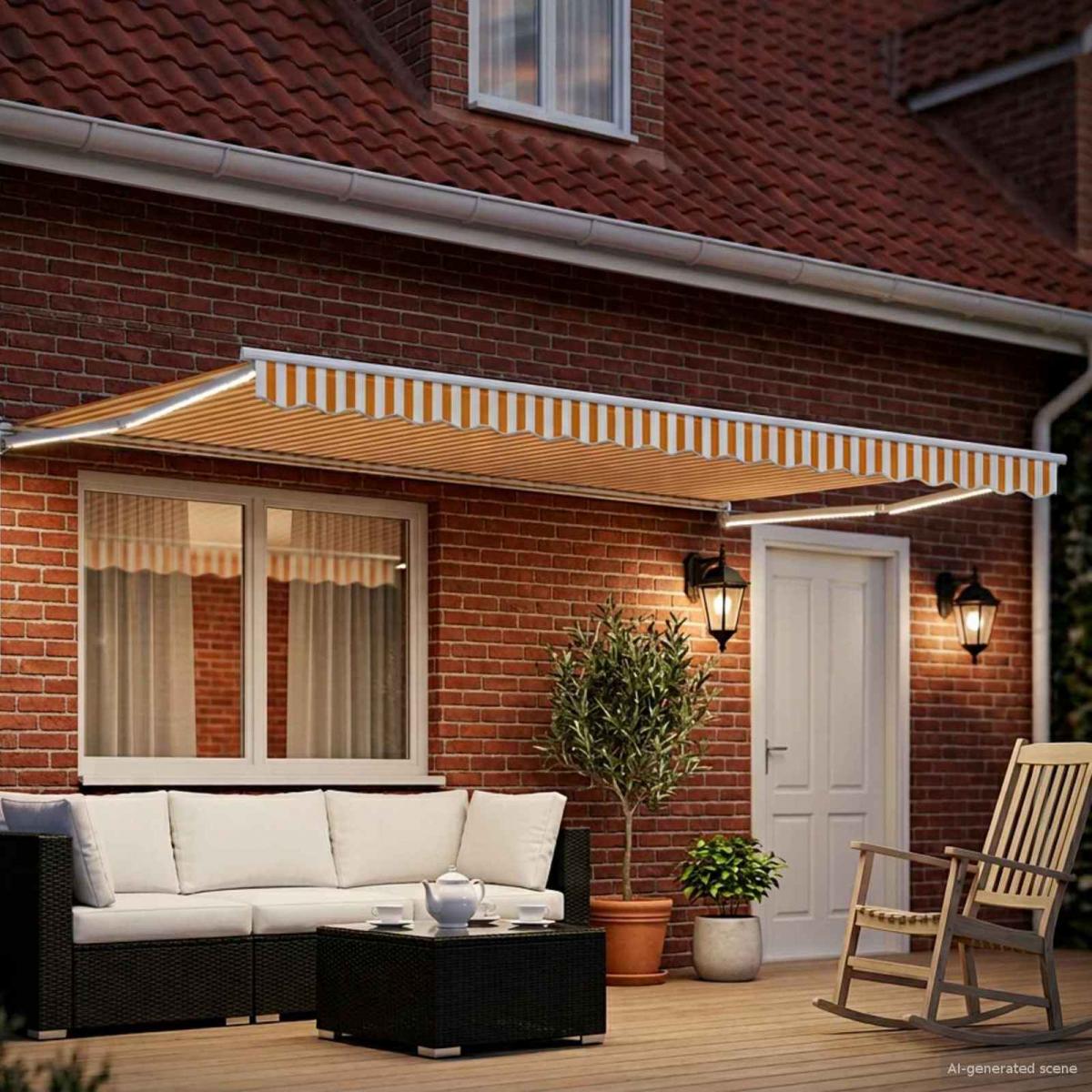 Toldo manual retráctil con LEDs Naranja, Marrón, Blanco 4 x 3 m