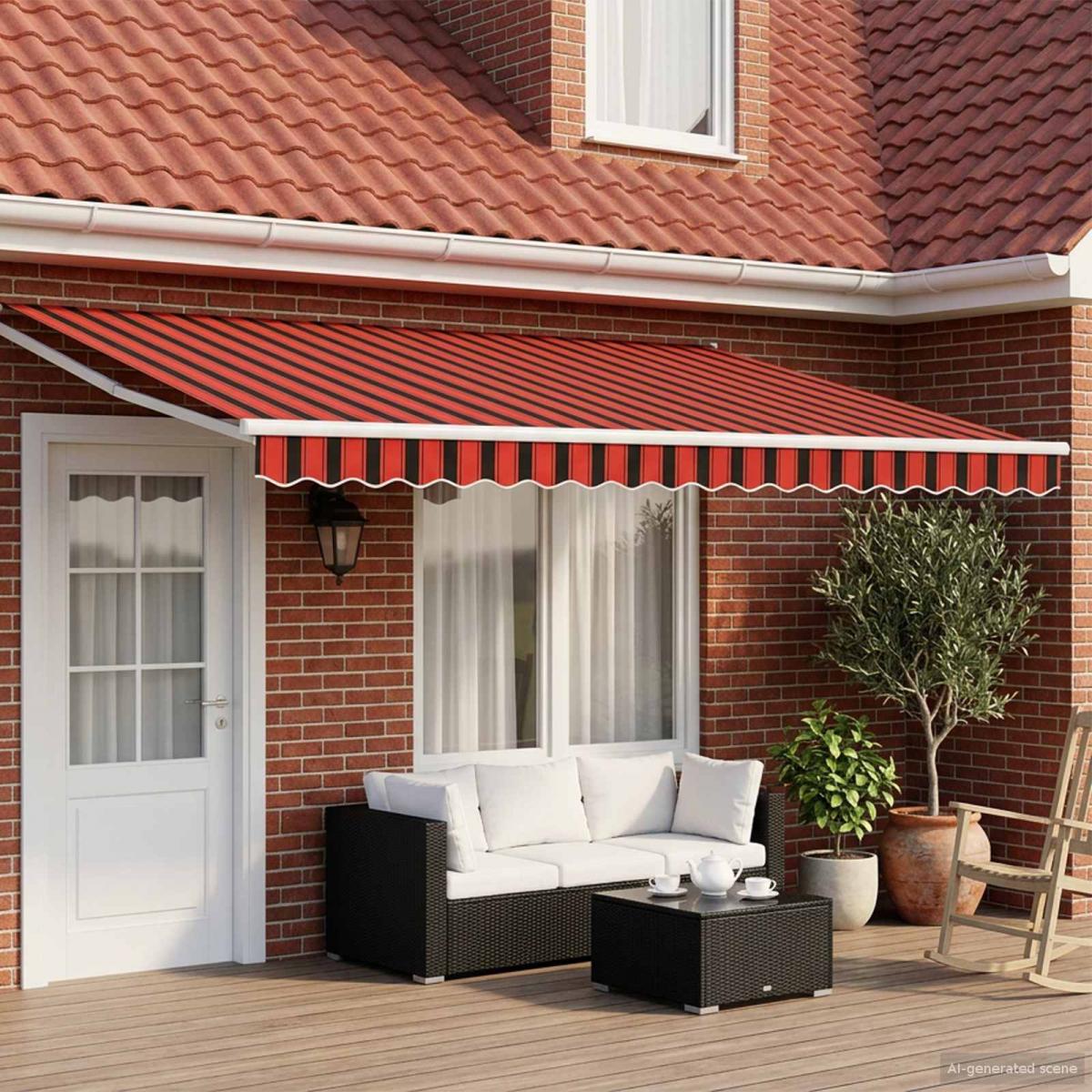 Toldo manual retráctil con LEDs Naranja, Marrón, Blanco 4 x 3 m