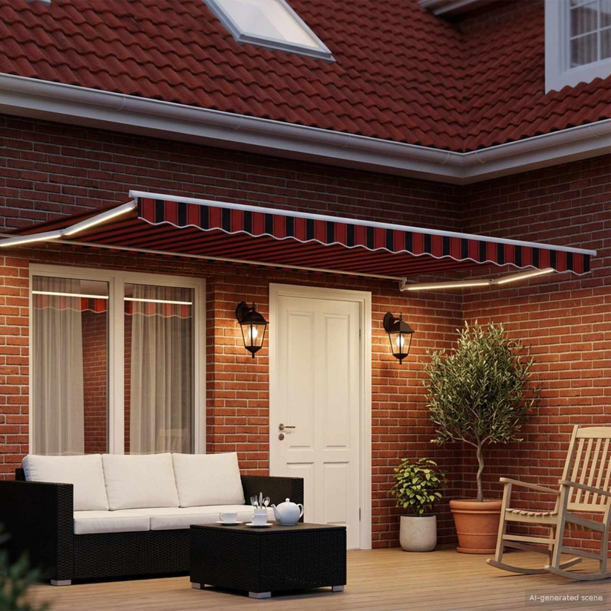Toldo manual retráctil con LEDs Naranja, Marrón, Blanco 4 x 3 m