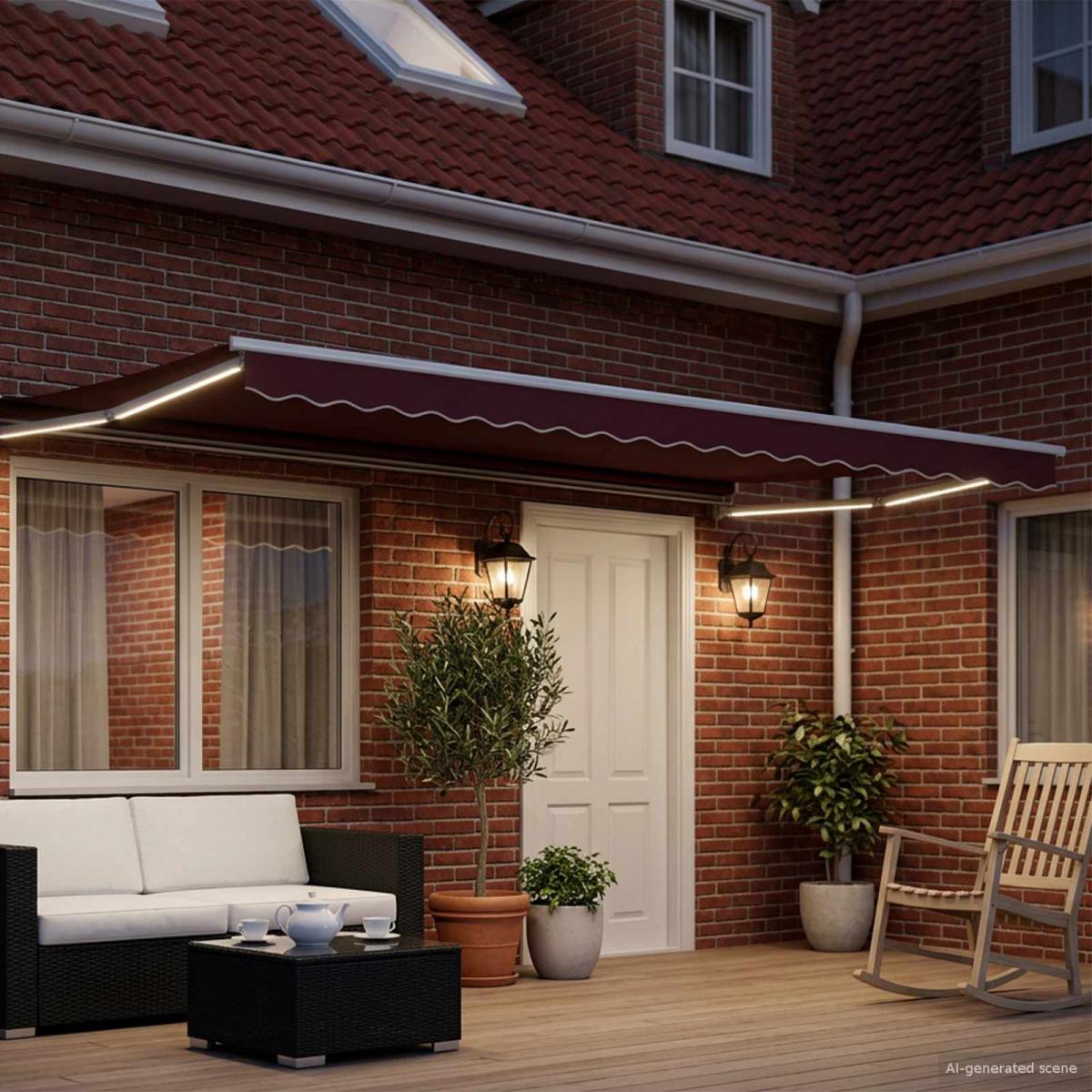 Toldo manual retráctil con LEDs Naranja, Marrón, Blanco 4 x 3 m