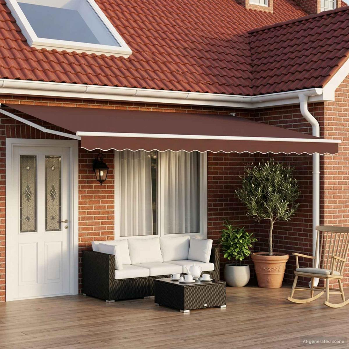 Toldo manual retráctil con LEDs Naranja, Marrón, Blanco 4 x 3 m