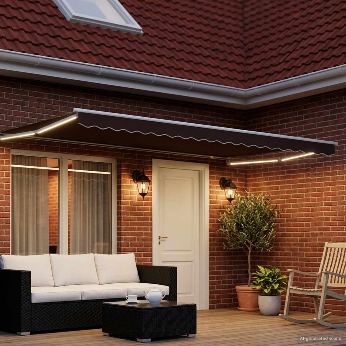 Toldo manual retráctil con LEDs Naranja, Marrón, Blanco 4 x 3 m