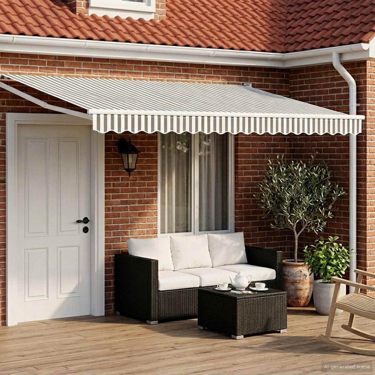 Toldo manual retráctil con LEDs Naranja, Marrón, Blanco 4 x 3 m