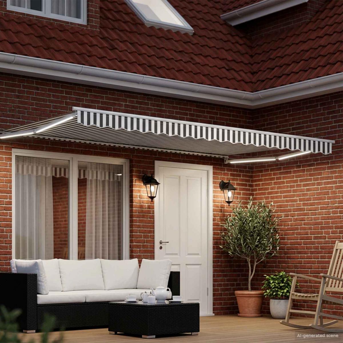 Toldo manual retráctil con LEDs Naranja, Marrón, Blanco 4 x 3 m